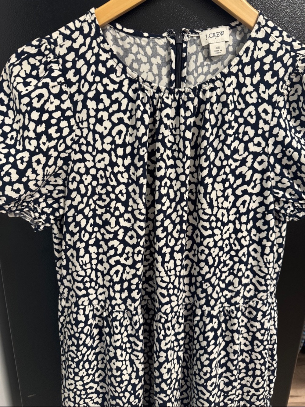 J. Crew Navy and White Leopard Print Short Sleeve Tunic
